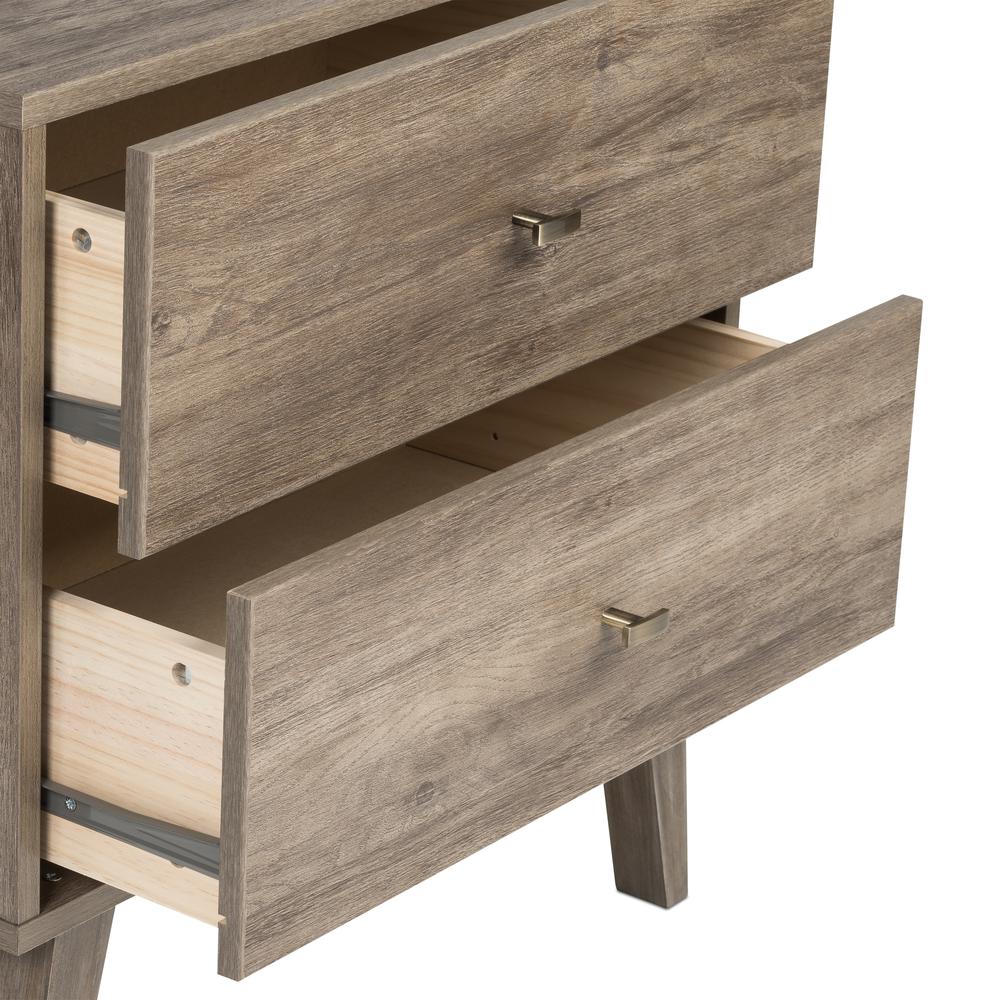 Milo Mid Century Modern  2-drawer Tall Nightstand with Open Shelf, Drifted Gray. Picture 6