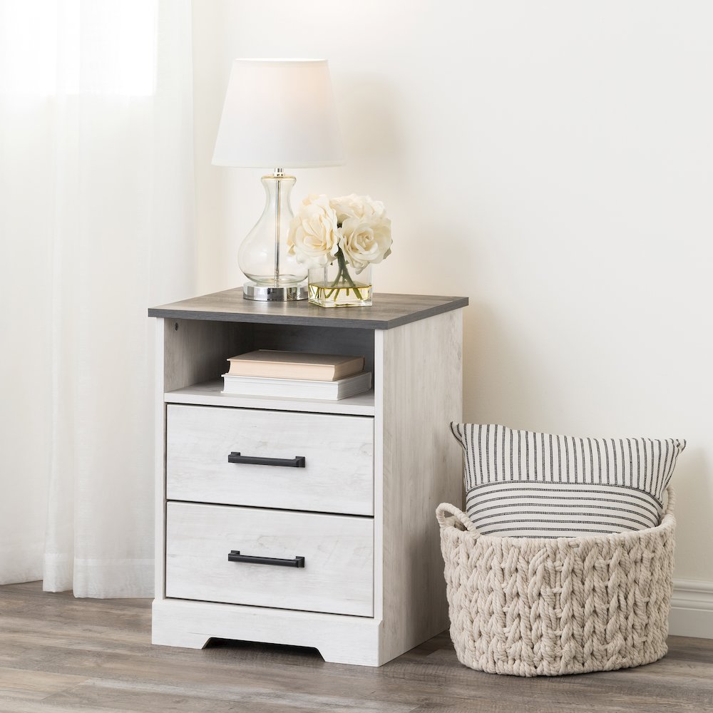 Nightstand Bedside Table, Washed White Nightstand for Bedroom. Picture 13