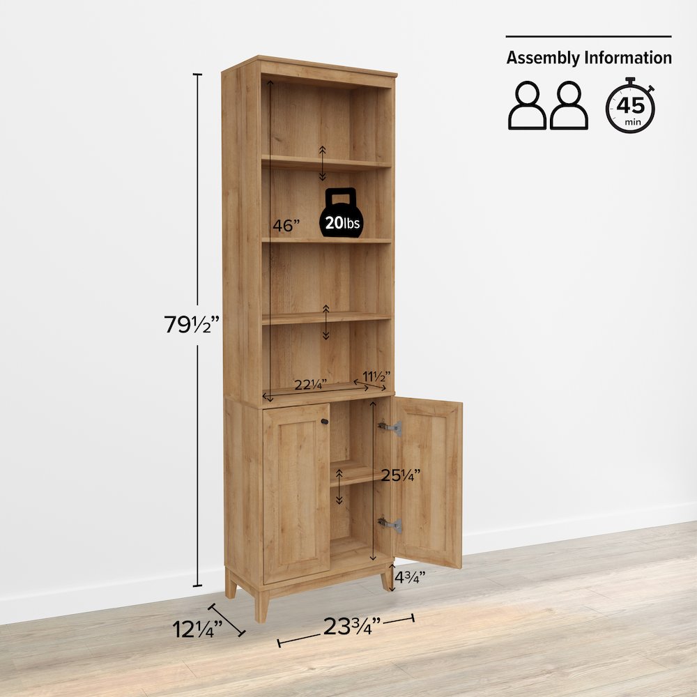 Yaletown 2-Door Bookcase with 3 Shelves Oak Engineered Wood Cabinet. Picture 2