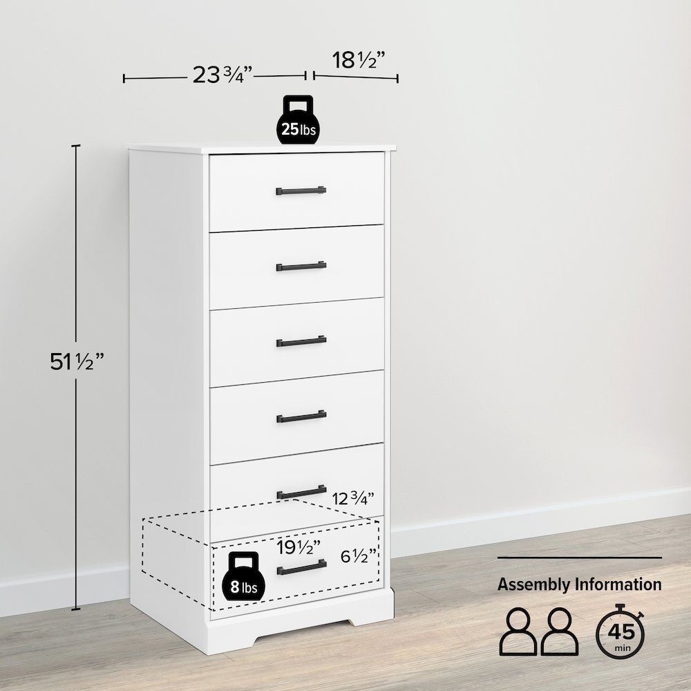Rustic Ridge White 6 Drawer 18.5"D x 23.75"W x 51.5"H Dresser. Picture 4