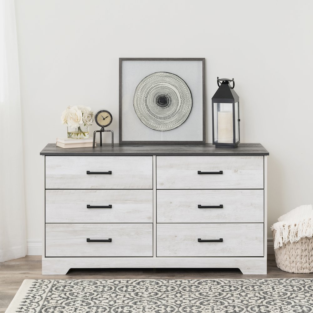 Chest, Wooden Bedroom Dresser with 6 Storage Drawers, 18.25in x 53.25in x 28.5in. Picture 7