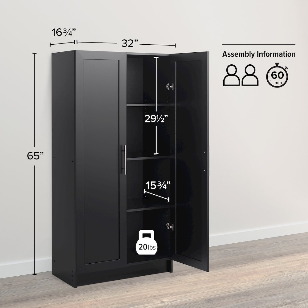 Elite Accent Cabinet with Panel Doors, Black Storage Cabinet, Bathroom Cabinet. Picture 4
