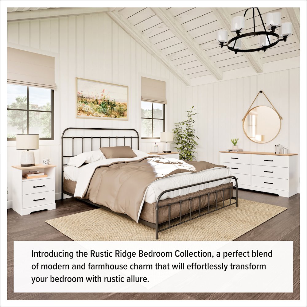 Rustic Ridge 6 Drawer Dresser, 18.25" D x 53.25" W x 28.5" H, White & Oak. Picture 8