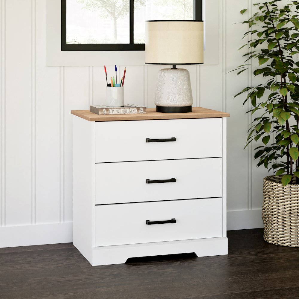 Nightstand Bedside Table, White & Oak Nightstand for Bedroom. Picture 6