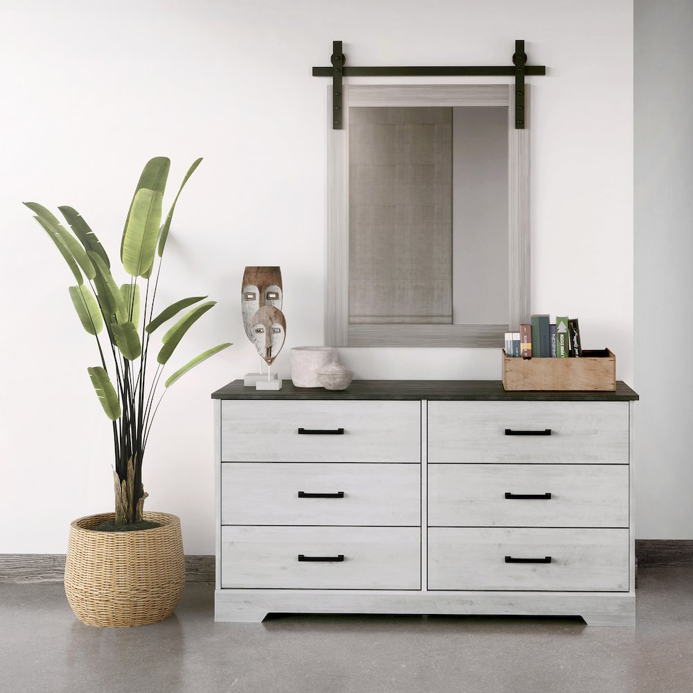 Chest, Wooden Bedroom Dresser with 6 Storage Drawers, 18.25in x 53.25in x 28.5in. Picture 13