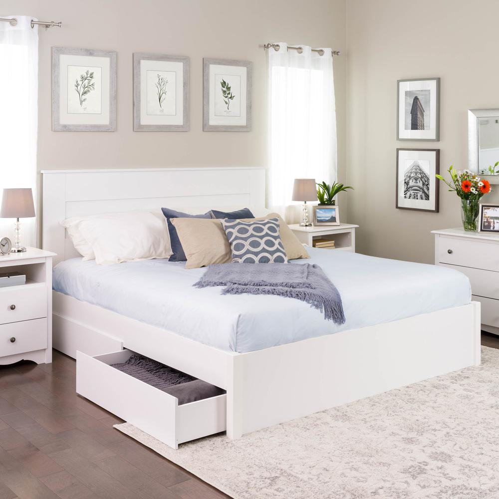 King Select 4-Post Platform Bed with 4 Drawers, White. Picture 5