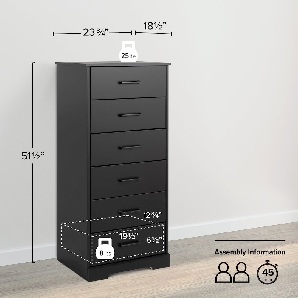 Rustic Ridge Black 6 Drawer 18.5"D x 23.75"W x 51.5"H Dresser. Picture 4