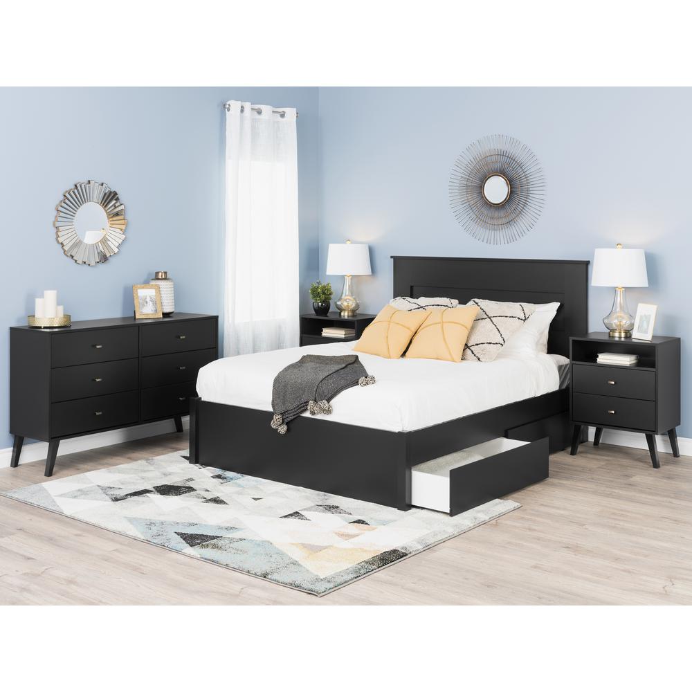 Milo Mid Century Modern 2-drawer Tall Nightstand with Open Shelf, Black. Picture 7