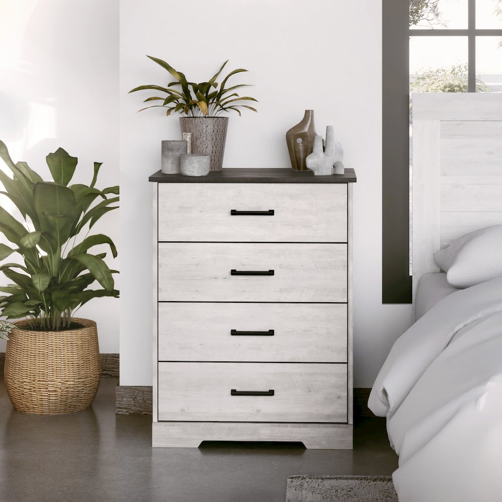 Chest, Wooden Bedroom Dresser with 4 Storage Drawers, 18.25in x 27.5in x 35.5in. Picture 9