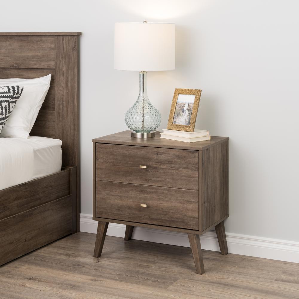 Milo Mid Century Modern  2-drawer Nightstand, Drifted Gray. Picture 4