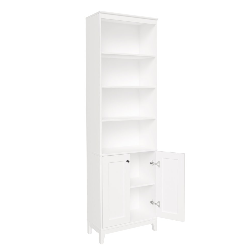 Yaletown 2-Door Bookcase with 3 Shelves White Engineered Wood Cabinet. Picture 13