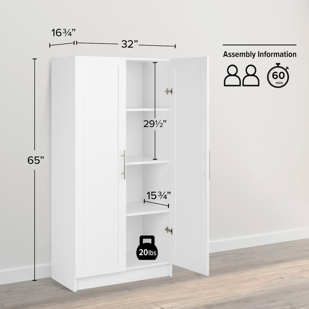 Elite Accent Cabinet with Panel Doors, White Storage Cabinet, Bathroom Cabinet. Picture 4