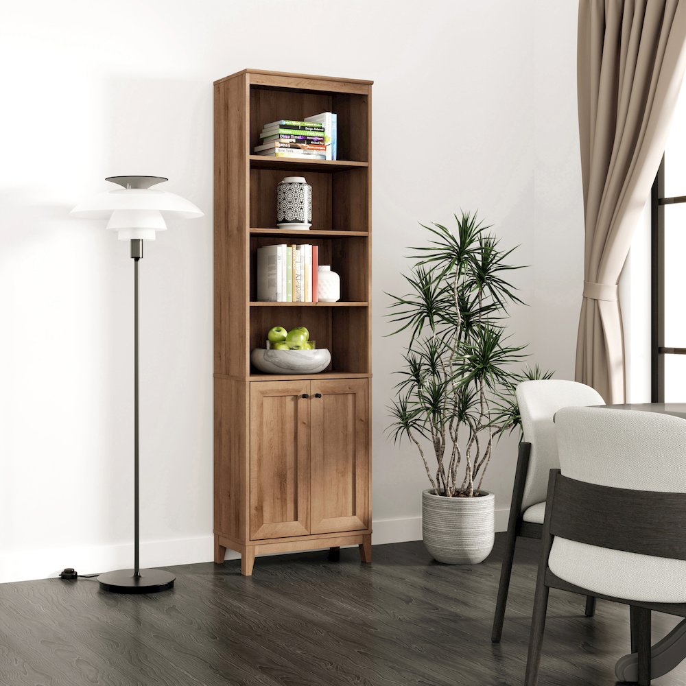 Yaletown 2-Door Bookcase with 3 Shelves Oak Engineered Wood Cabinet. Picture 4