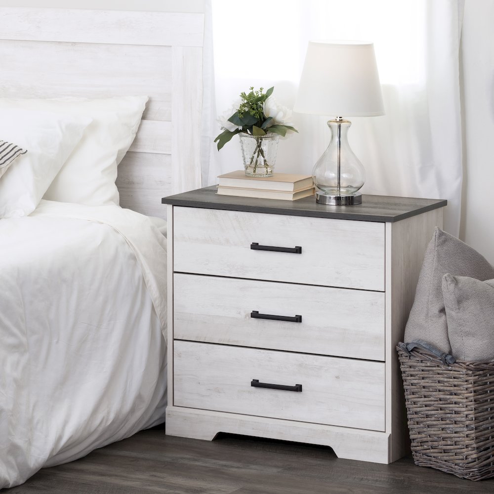 Nightstand Bedside Table, Washed White Nightstand for Bedroom. Picture 12
