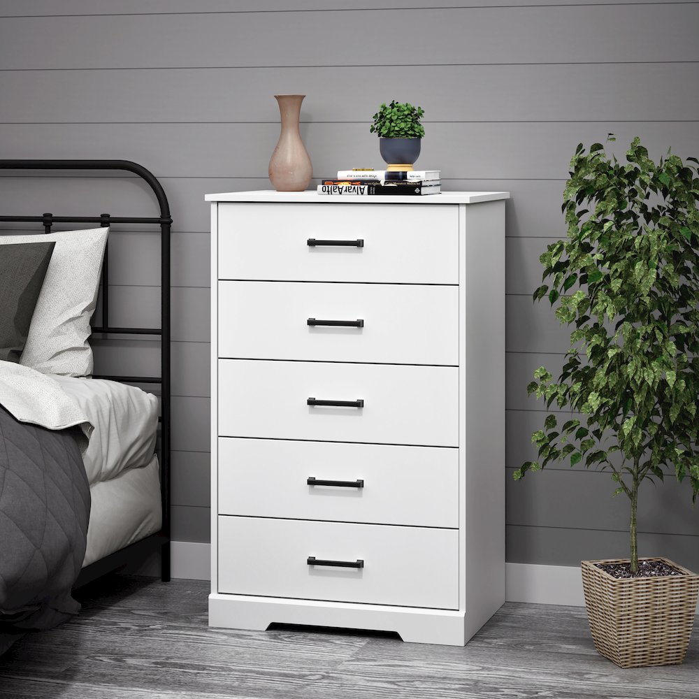 Rustic Ridge White 5 Drawer 18.5"D x 27.5"W x 43.5"H Dresser. Picture 6
