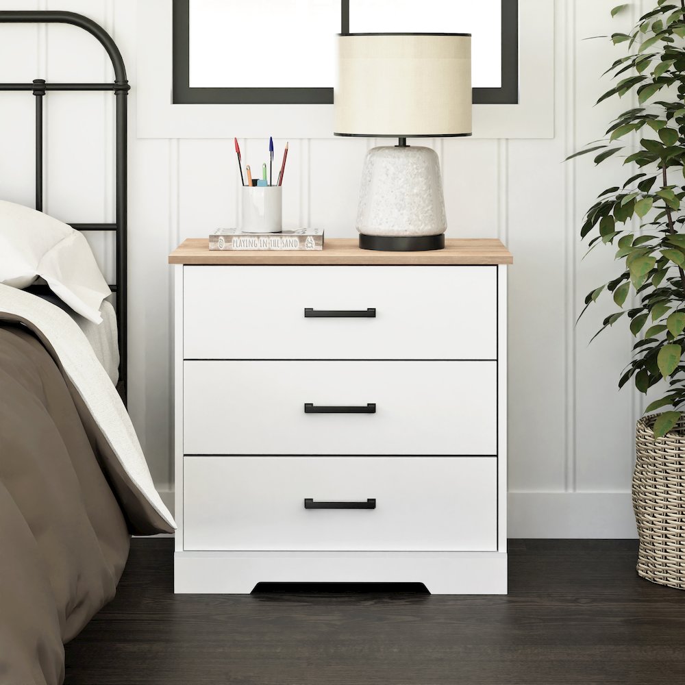 Nightstand Bedside Table, White & Oak Nightstand for Bedroom. Picture 5