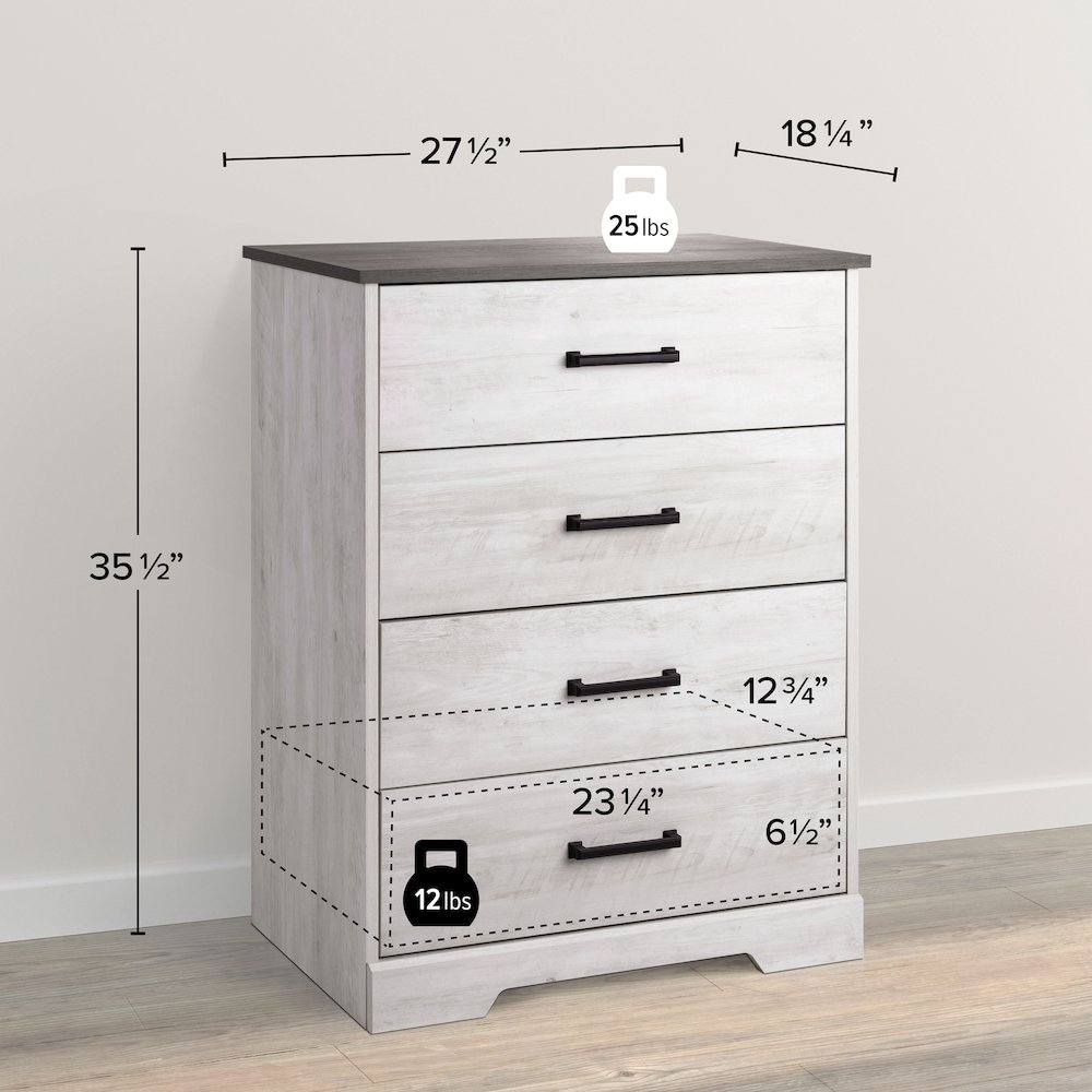 Chest, Wooden Bedroom Dresser with 4 Storage Drawers, 18.25in x 27.5in x 35.5in. Picture 4