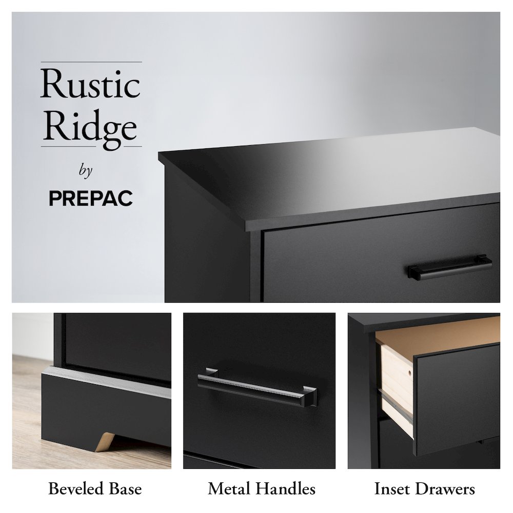Rustic Ridge Black 5 Drawer 18.5"D x 27.5"W x 43.5"H Dresser. Picture 7