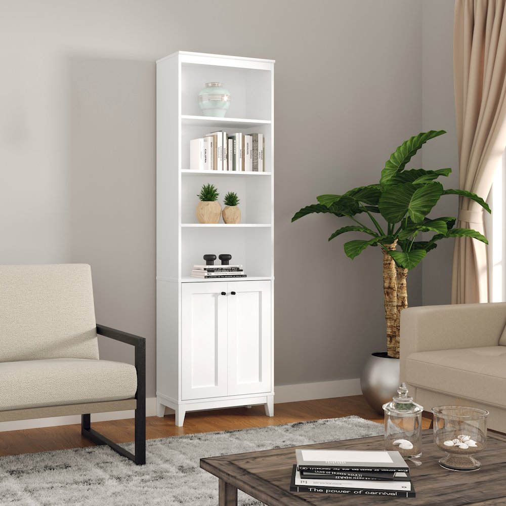 Yaletown 2-Door Bookcase with 3 Shelves White Engineered Wood Cabinet. Picture 4