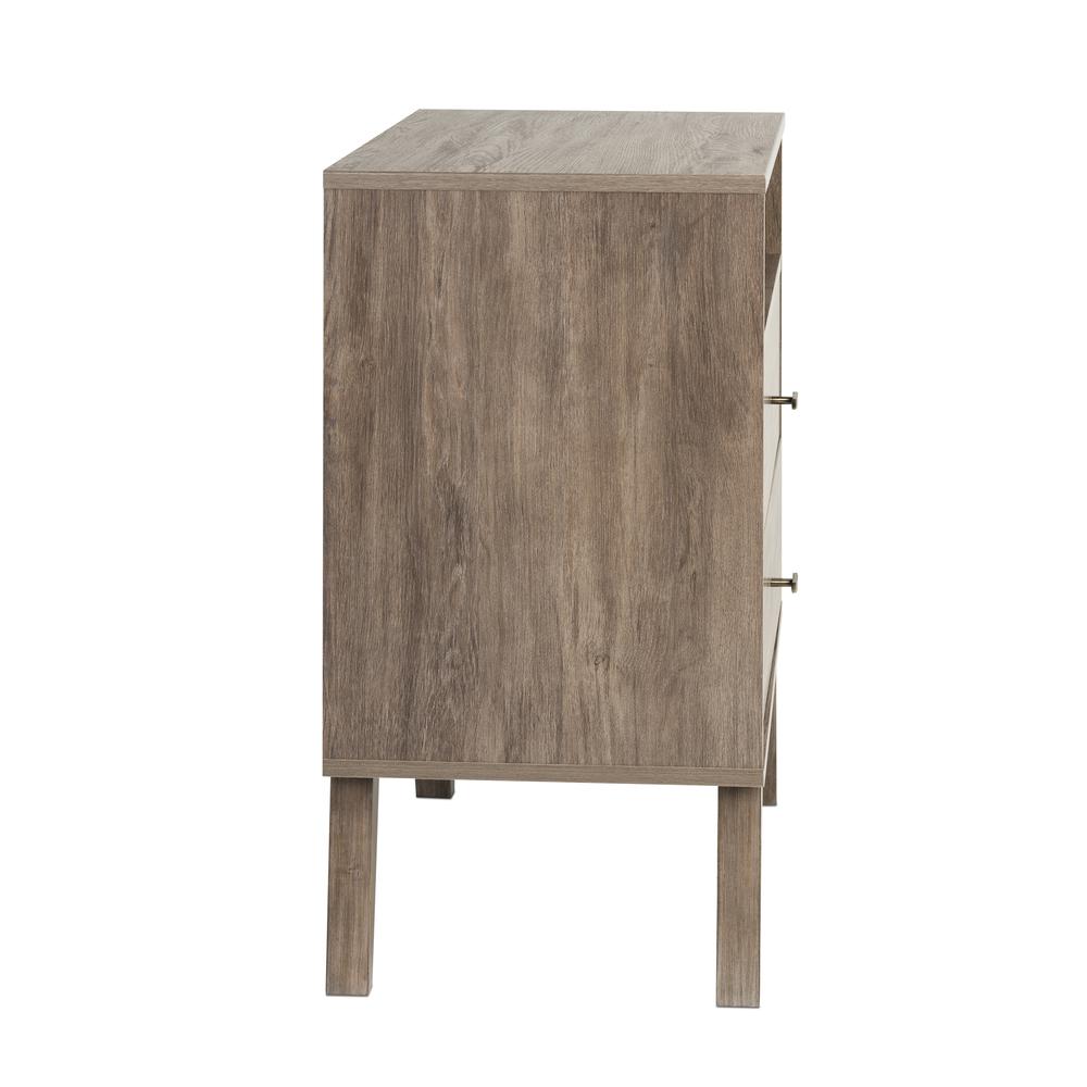 Milo Mid Century Modern  2-drawer Tall Nightstand with Open Shelf, Drifted Gray. Picture 3