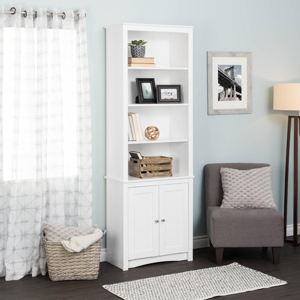 Tall Bookcase with 2 Shaker Doors, White. Picture 2