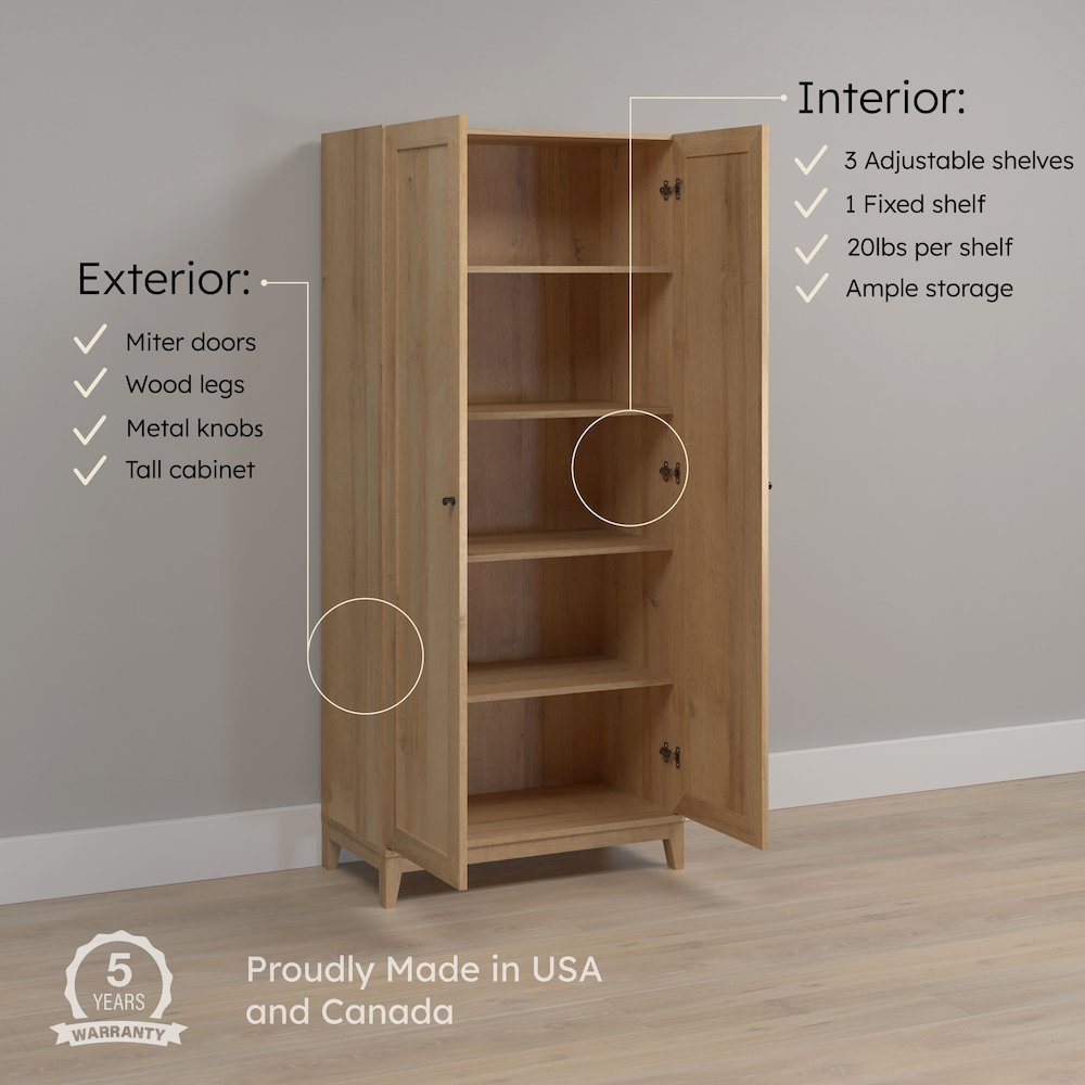 Yaletown 72" Tall Storage Cabinet in Natural Oak with Solid Wood Legs. Picture 8