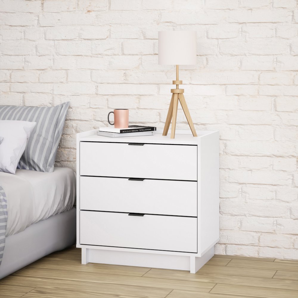 Simply Modern White 3 Drawer 26.5" W Nightstand. Picture 5