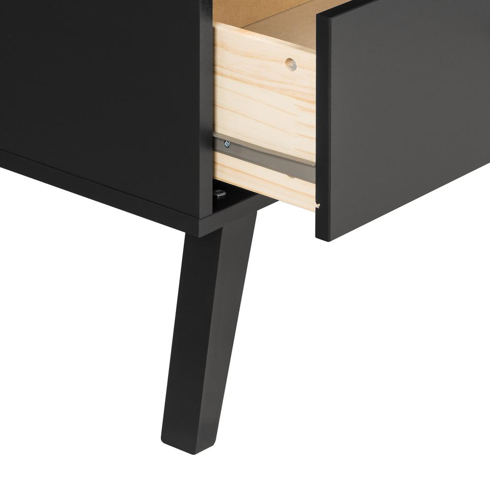 Milo Mid Century Modern 2-drawer Tall Nightstand with Open Shelf, Black. Picture 5