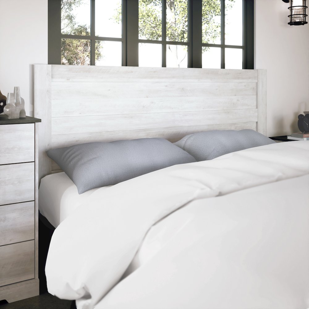 Washed White King Headboard, Bedroom Furniture 79.5" W x 47.5" H x 1.5" D. Picture 7
