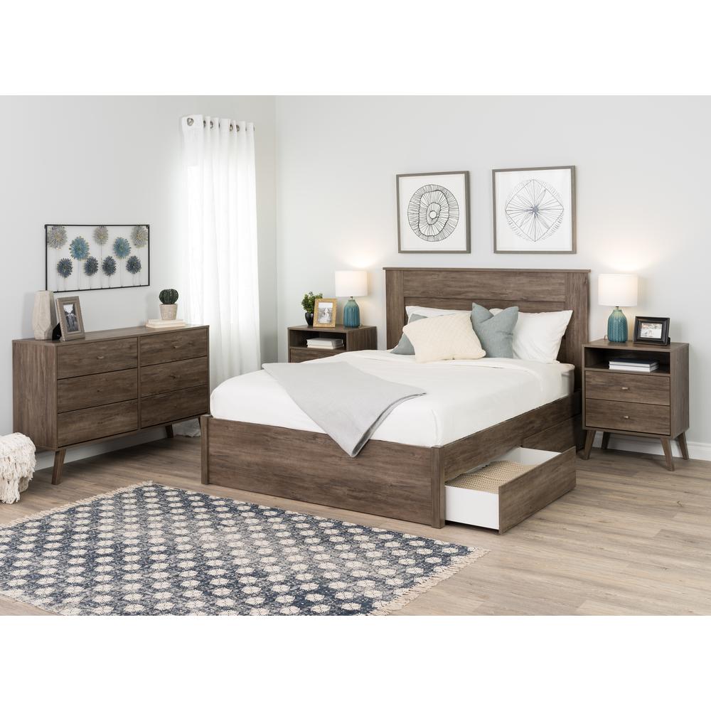 Milo Mid Century Modern  2-drawer Tall Nightstand with Open Shelf, Drifted Gray. Picture 7
