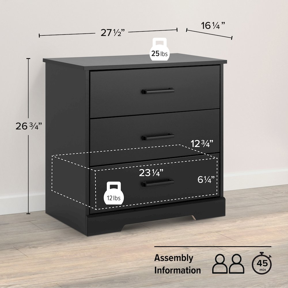 Nightstand Bedside Table, Black Nightstand for Bedroom, End Table with 3 Drawers. Picture 4