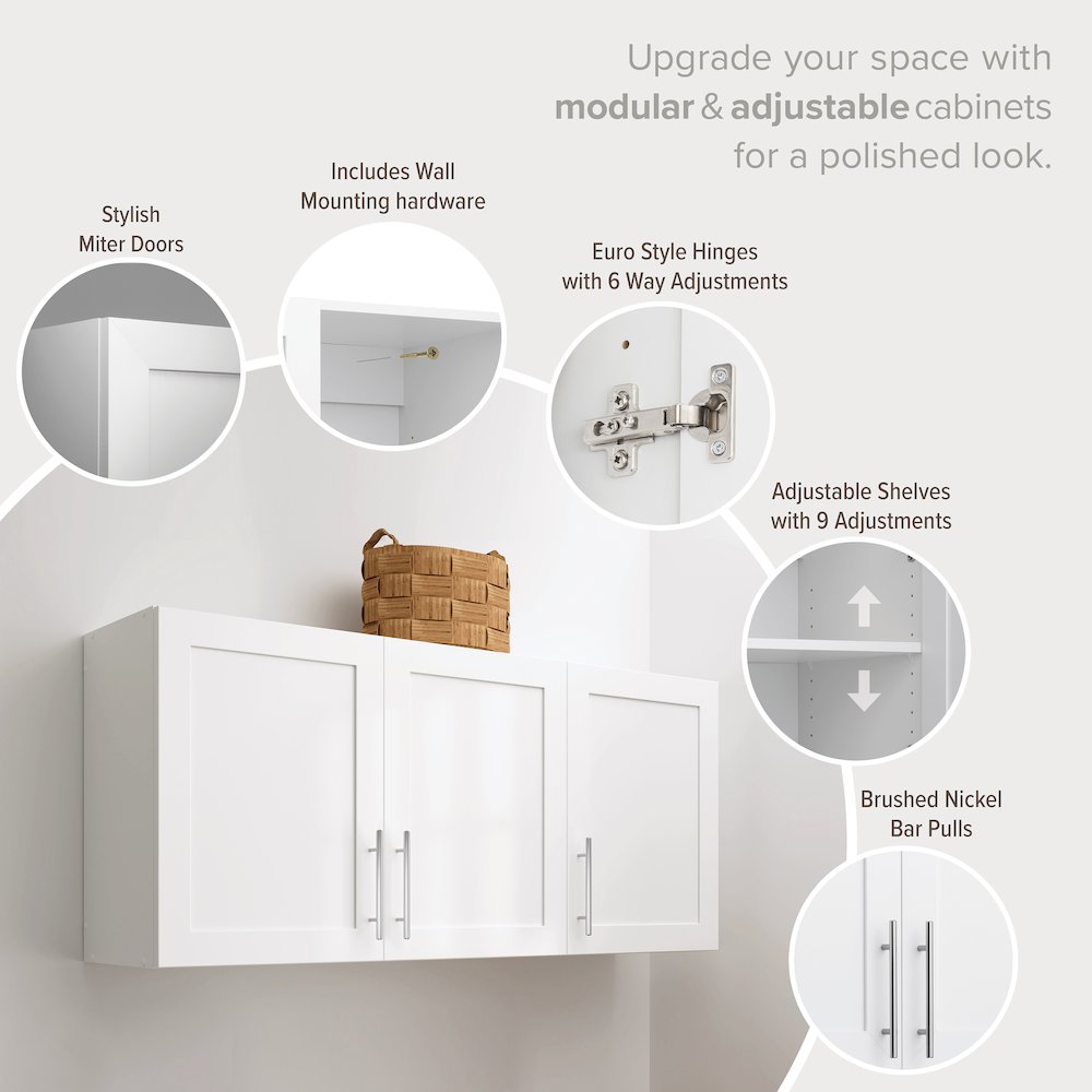 Elite 54" W Wall Cabinet White Engineered Wood Cabinet with Panel Doors. Picture 7