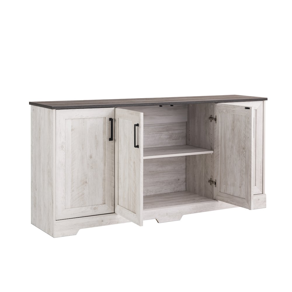 Rustic Ridge 4-Door Console Table Washed White Engineered Wood Sideboard. Picture 12