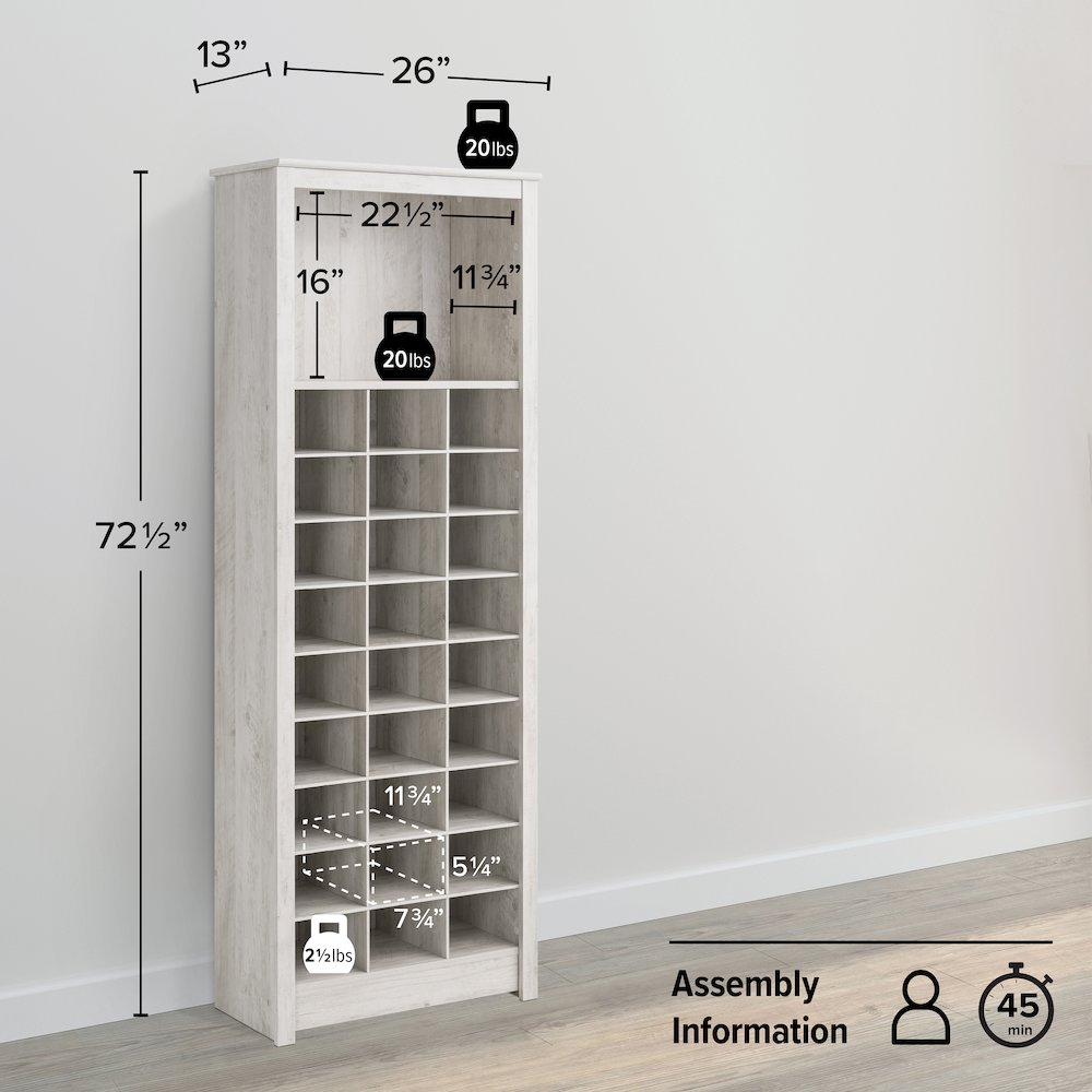 Washed White Shoe Cabinet, Storage Cabinet, Display Cabinet 13"D x 26"W x 72.5"H. Picture 4