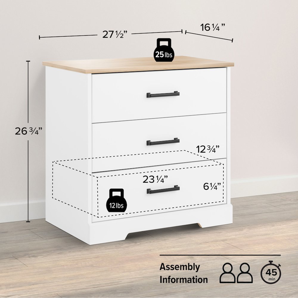 Nightstand Bedside Table, White & Oak Nightstand for Bedroom. Picture 4