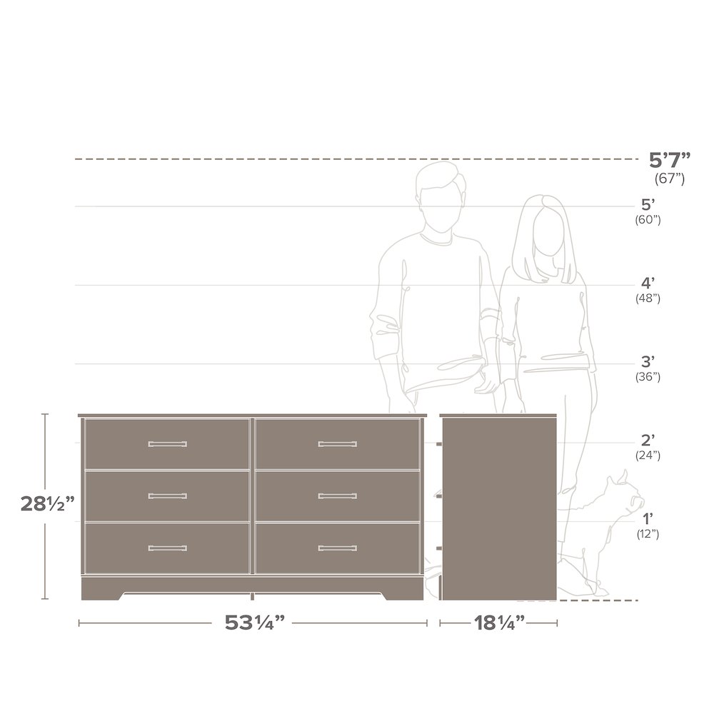 Chest, Wooden Bedroom Dresser with 6 Storage Drawers, 18.25in x 53.25in x 28.5in. Picture 3