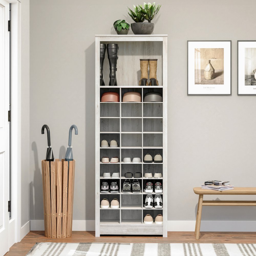 Washed White Shoe Cabinet, Storage Cabinet, Display Cabinet 13"D x 26"W x 72.5"H. Picture 5
