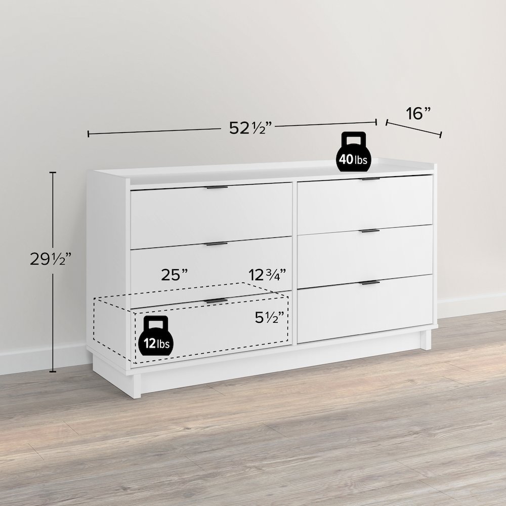 Simply Modern White 6 Drawer 52.5" W Dresser. Picture 10