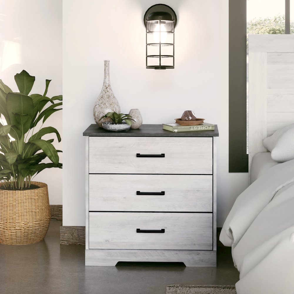 Nightstand Bedside Table, Washed White Nightstand for Bedroom. Picture 14