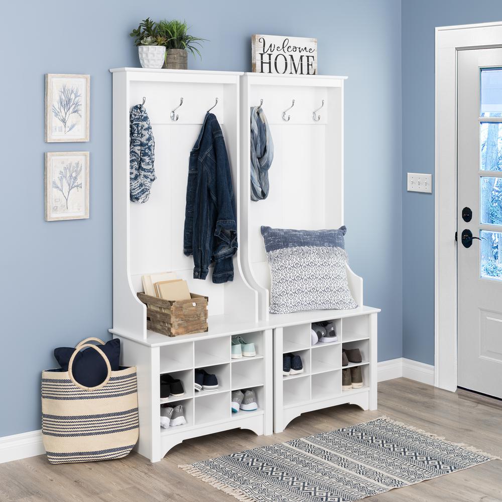 Narrow Hall Tree with 9 Shoe Cubbies, White. Picture 5