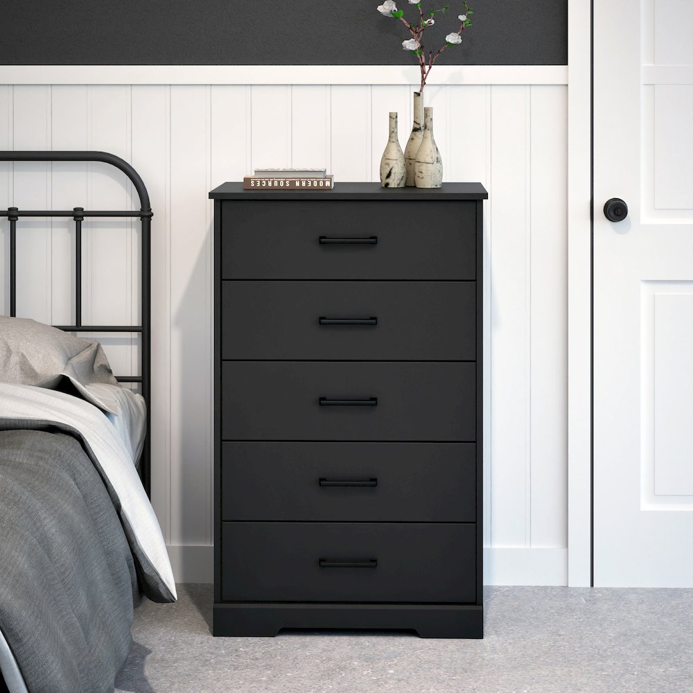 Rustic Ridge Black 5 Drawer 18.5"D x 27.5"W x 43.5"H Dresser. Picture 5