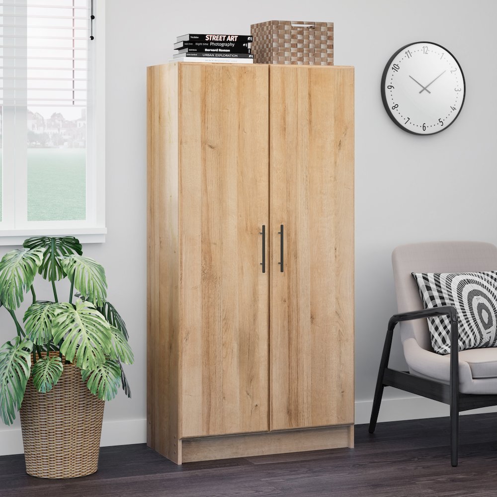 Elite 32 inch Storage Cabinet, 16" D x 32" W x 65" H, Oak. Picture 6
