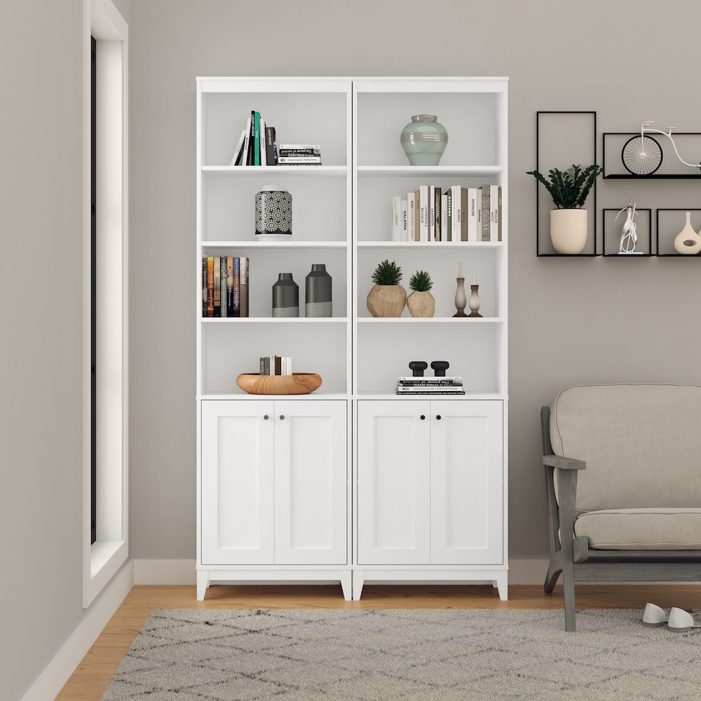Yaletown 2-Door Bookcase with 3 Shelves White Engineered Wood Cabinet. Picture 11
