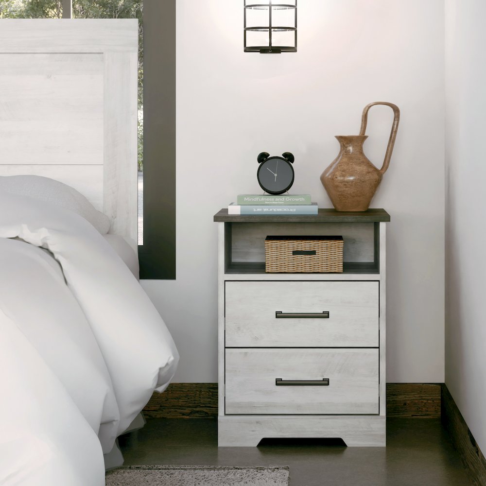 Nightstand Bedside Table, Washed White Nightstand for Bedroom. Picture 14