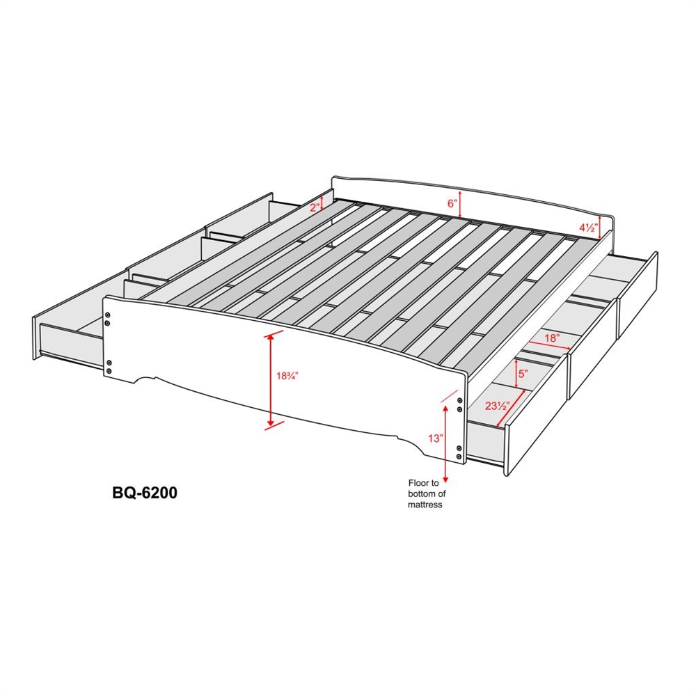 White Queen Mate’s Platform Storage Bed with 6 Drawers. Picture 5
