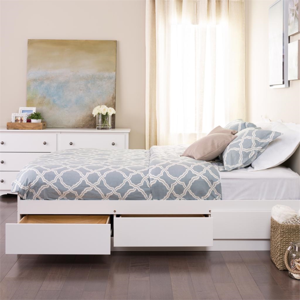 White Queen Mate’s Platform Storage Bed with 6 Drawers. Picture 1