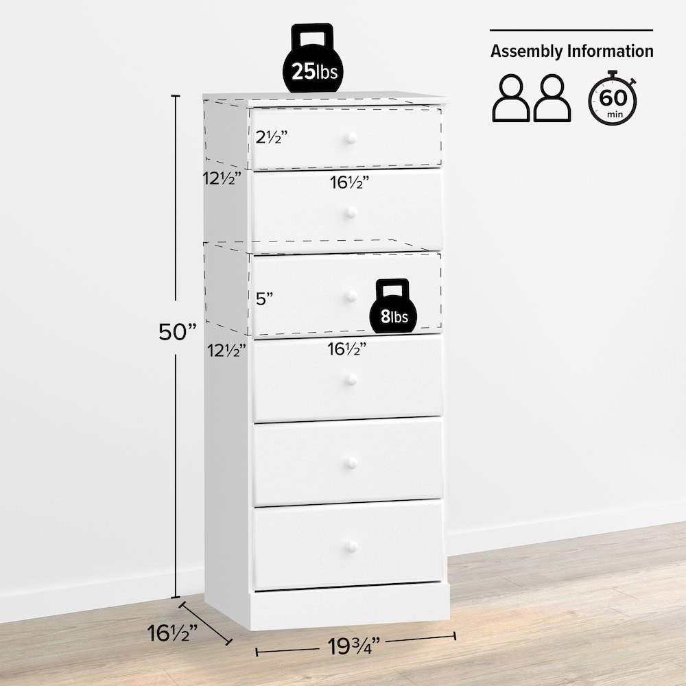 Astrid 6-Drawer Tall Chest, White. Picture 4
