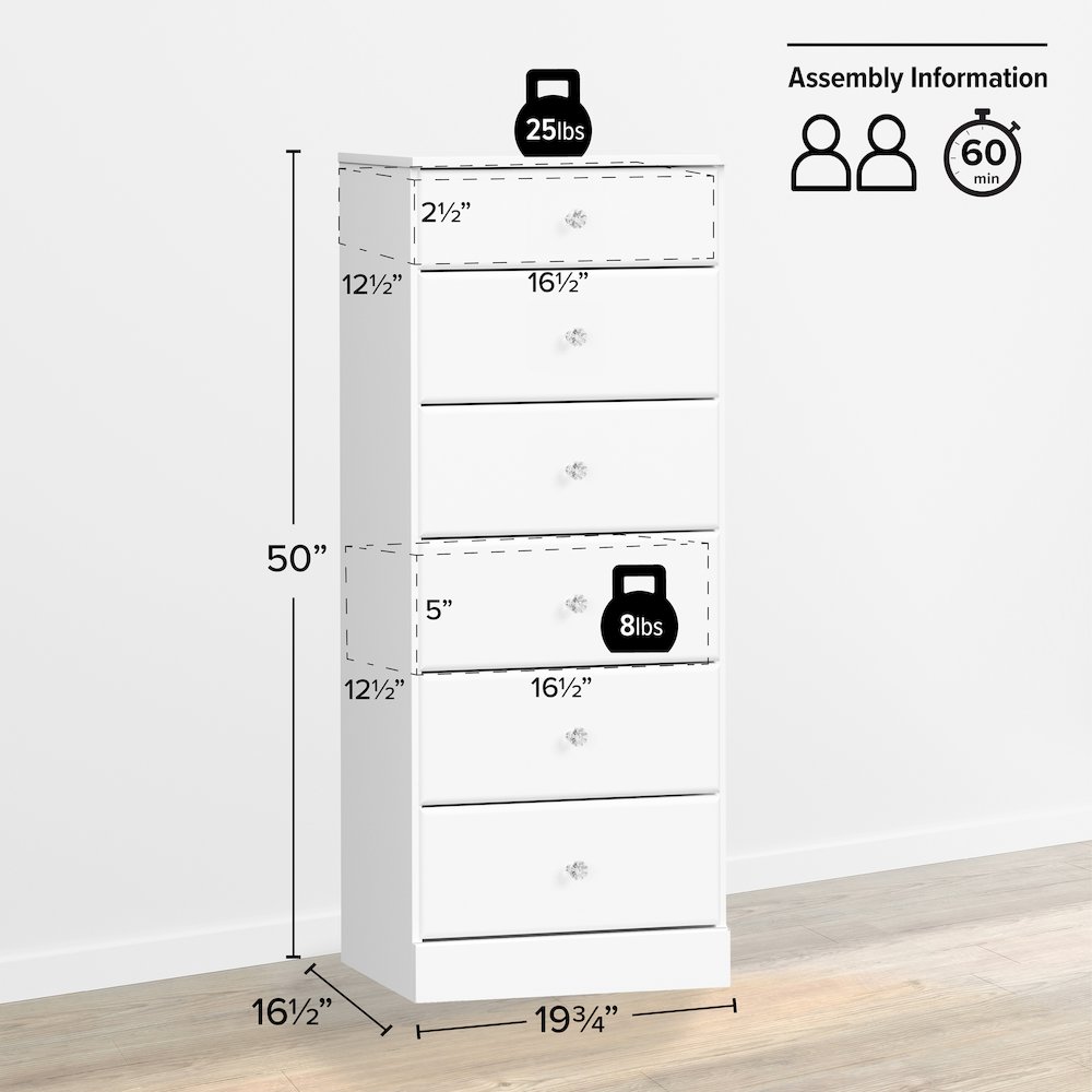 Astrid 6-Drawer Tall Chest, White. Picture 15