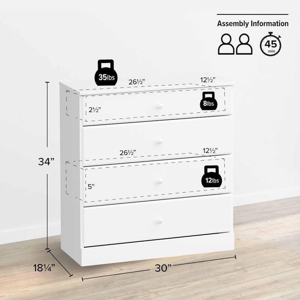 Astrid 4-Drawer Dresser, White. Picture 4