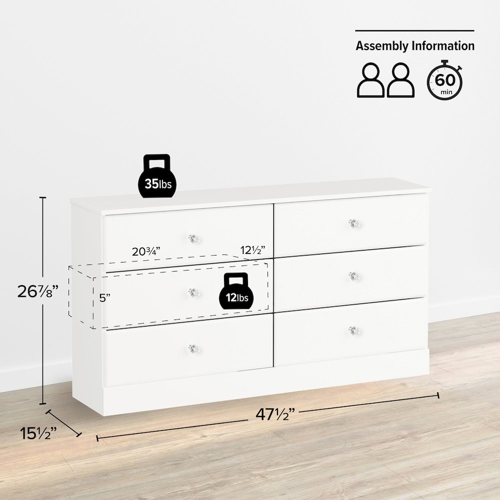 Astrid 6-Drawer Dresser, White. Picture 14